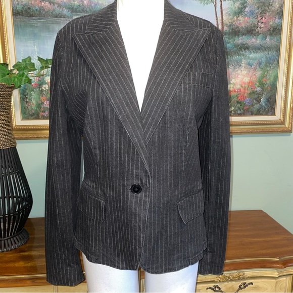 Ralph Lauren Jeans Co Black Denim Pinstrip Jacket Blazer Large NEW NWOT - Picture 4 of 11